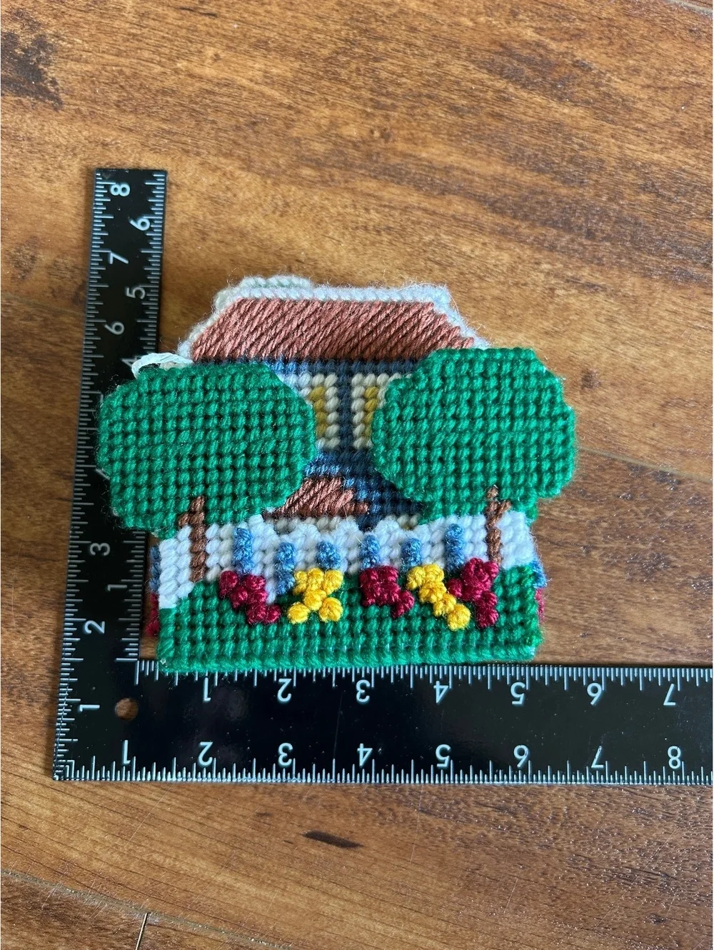 Handmade Cross-Stitch House Coasters with Holder Set of 6